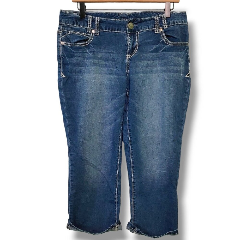 Maurices cropped jeans womens low-rise blue heavy stitching 7/8
